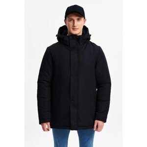 D1fference Pánsky čierny podšitý zimný kabát & kabát & parka, vodeodolný a vetruodolný s odnímateľnou kapucňou.