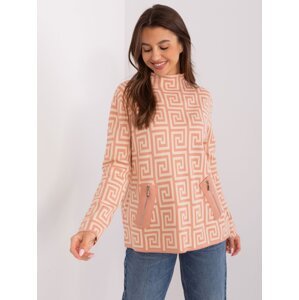 Peach-beige women's sweater with zippers