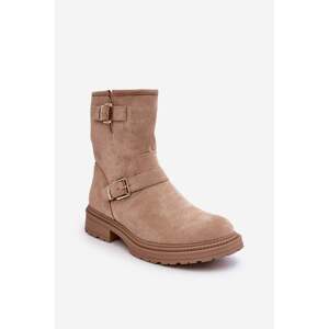 Women's flat boots with buckles, beige Bliggore