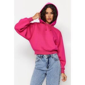 Trendyol Fuchsia Thick Fleece Inner Parachute Hoodie. Relaxed Cut Crop Knitted Sweatshirt