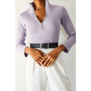 XHAN Women's Lilac Camisole Zipper Blouse