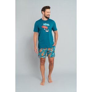 Men's Crab pyjamas, short sleeves, shorts - blue-green/print