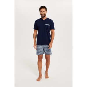 Men's pyjamas Jaromir, short sleeves, shorts - navy blue/print