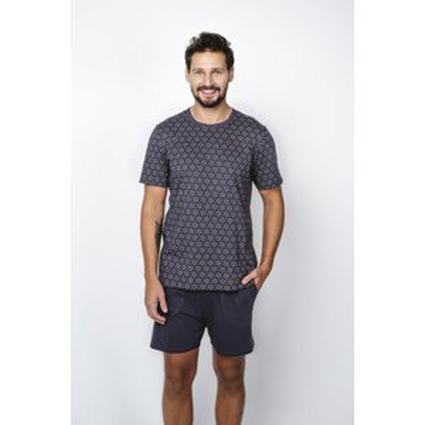 Men's pyjamas Ricardo, short sleeves, shorts - print/navy blue