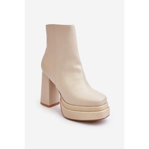 Women's high-heeled platform ankle boots, light beige Sandstra
