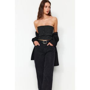 Trendyol Black Striped Strapless Back Knitted Woven Blouse