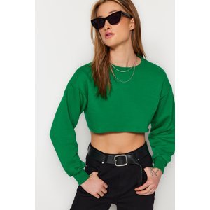 Trendyol Green Comfortable Cut Crop Thick Crew Neck Knitted Sweatshirt