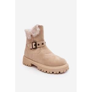 Beige Morcos Women's Ankle Boots with Fur Zipper
