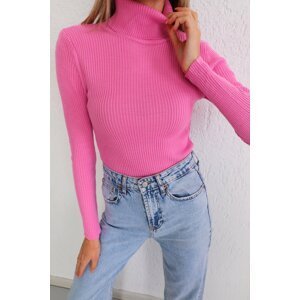 BİKELİFE Women's Candy Pink Lycra Stretchy Turtleneck Knitwear Sweater