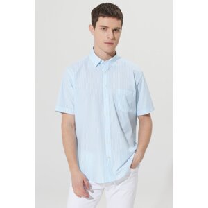 AC&Co / Altınyıldız Classics Men's White-light Blue Comfort Fit Comfy Cut Hidden Button Collar Cotton Striped Shirt.