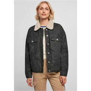 Women's oversized denim jacket Sherpa, black washed