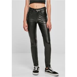 Women's mid-waisted synthetic leather trousers black
