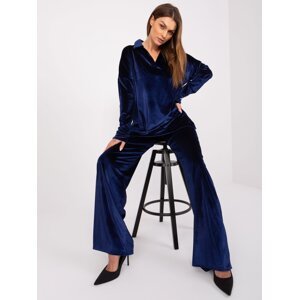 Navy blue velour set with blouse