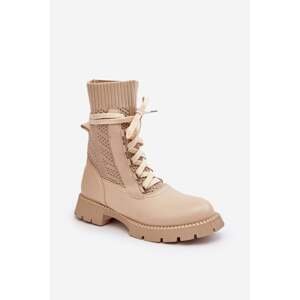 Women's light beige lace-up ankle boots Gentiana