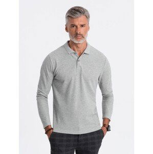 Ombre Men's longsleeve with polo collar - grey melange