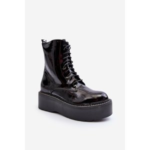 Women's patent leather boots with thick soles black Movana