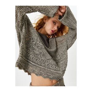 Koton Openwork Sweater Long Wide Sleeve V-Neck