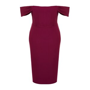 Trendyol Curve Purple Plain Bodycone Midi Woven Plus Size Dress