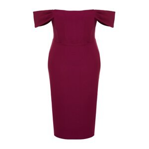 Trendyol Curve Purple Plain Bodycone Midi Woven Plus Size Dress