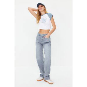 Trendyol Blue-Grey Low Waist Wide Leg Jeans