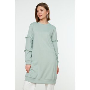 Trendyol Khaki Crewneck Knitted Tunic With Frill Sleeves