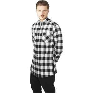 Long plaid flannel shirt with side zipper blk/wht
