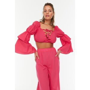 Trendyol Pink Long Sleeve Tie Detail Beach Blouse