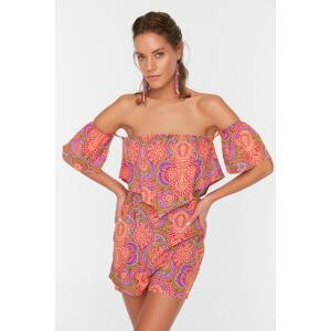 Trendyol Ethnic Pattern Carmen Collar Beach Blouse-Beach Shorts Set