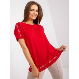Red casual blouse with short sleeves
