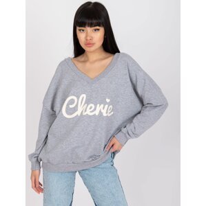 Grey melange sweatshirt with print and long sleeves