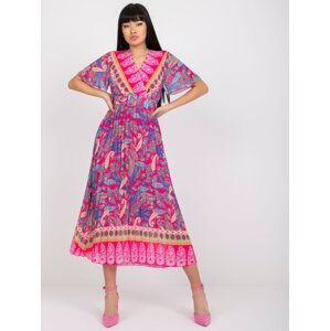 One-size pink pleated dress with oriental motif