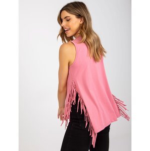 Dusty pink sleeveless cotton top with fringe