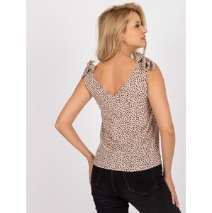 Airy beige top with RUE PARIS print