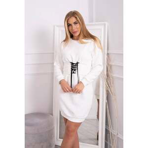 Insulated dress with decorative ecru belt