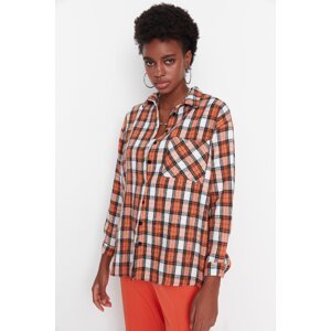 Trendyol Orange Wide-Cut Checkered Woven Shirt