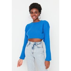 Trendyol Blue Super Crop Basic pletený sveter
