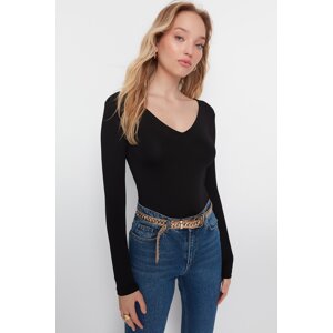 Trendyol Black Low-Cut V-Neck Flexible Knitted Bodysuit