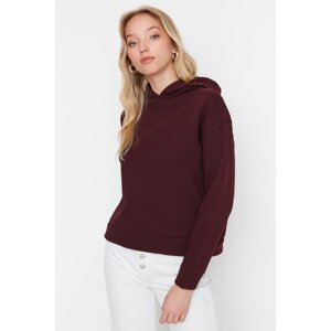 Trendyol Claret Red Regular/Normal fit Basic Hooded Thick Knitted Fleece Sweatshirt