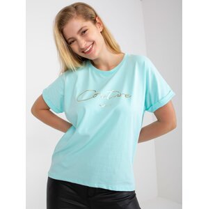 Cotton mint T-shirt of a larger size with the slogan