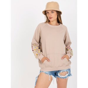 Beige sweatshirt RUE PARIS without hood with embroidery on the sleeves