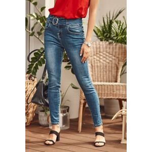 Navy blue women's trousers with high waist