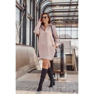 Oversized cappuccino hooded tunic