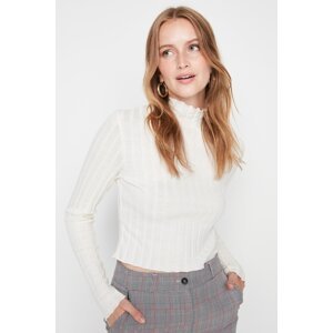 Trendyol White Stand Up Collar Corduroy Knitted Blouse