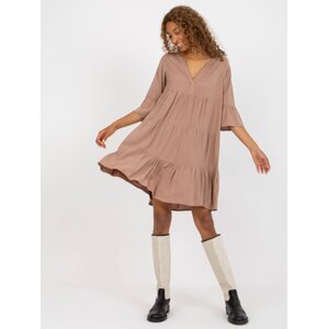 Light brown dress with frills and V-neck SUBLEVEL