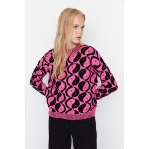 Trendyol Fuchsia Žakár-úpletový sveter