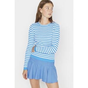 Trendyol modrý pruhovaný pletený sveter