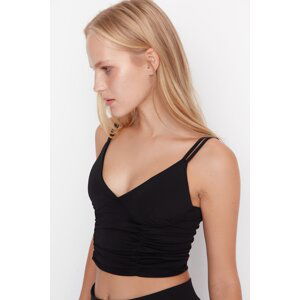 Trendyol Black Supported/Styling Double String Strap V-Neck Knitted Sports Bra