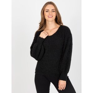 Black fluffy classic sweater with wool OCH BELLA