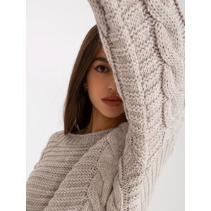 Light beige sweater RUE PARIS with braids and wide sleeves