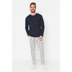Trendyol Navy Blue 100% Cotton Regular Fit Printed Knitted Pajamas Set